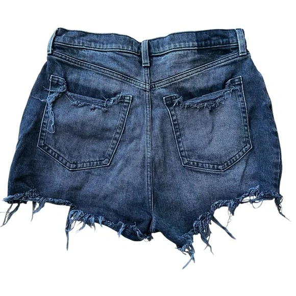Abercombie & Fitch Curve Love Ultra High Rise Mom Shorts Black Distresses Sz 12 - Picture 3 of 8